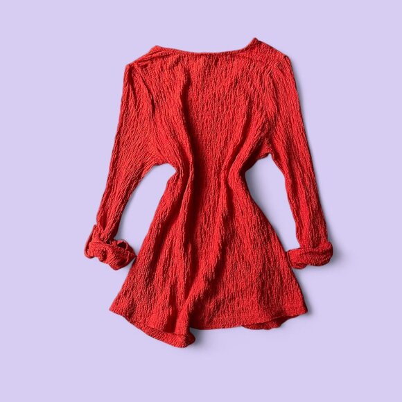 Vintage Red Textured Tunic Top Ali Miles L Asym Hem Oversized Button Boho Artsy - Picture 4 of 6